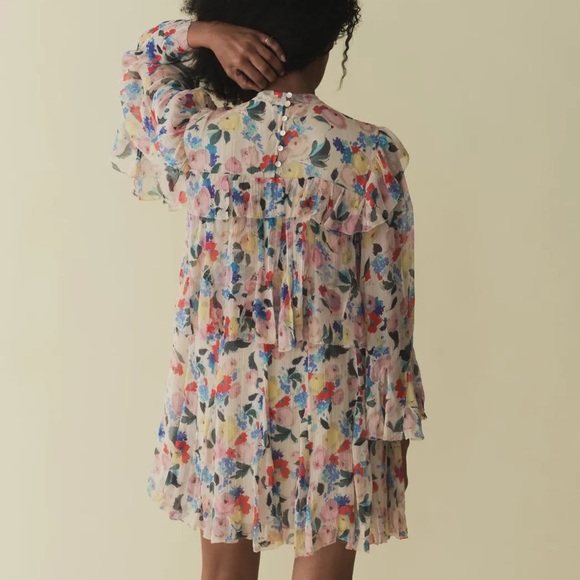 Doen Alette Silk Floral Long Sleeve Mini Dress Fleur Du Matin - Picture 5 of 14